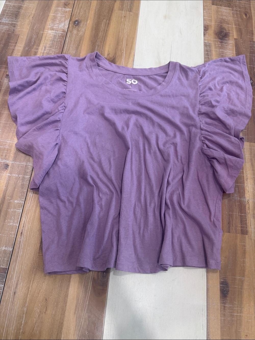 SO Lavender Ruffle Sleeve Short Sleeve Tee
